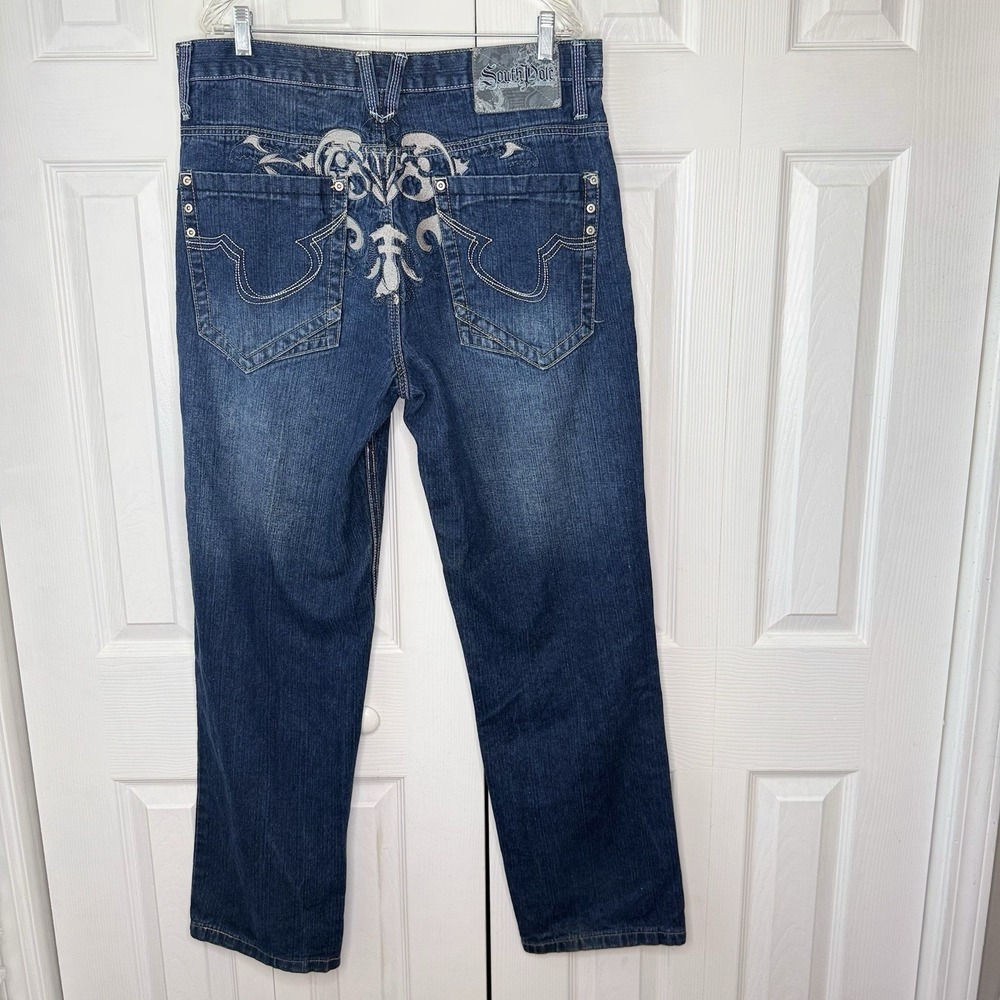 Vtg Southpole Baggy Jeans 38 Y2K Embroidered Tribal Urban Hip Hop Skater Denim